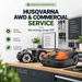 Husqvarna AWD and commercial mower service – workshop drop-off, featuring 435X AWD and 560 EPOS models