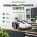 Husqvarna Automower service – workshop drop-off, illustrated with a 430V NERA mower