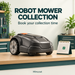 Robot mower collection booking at Mincost, with a mower and appointment calendar