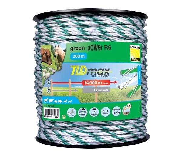 Horizont Power line electric fence rope 6mm Green/White